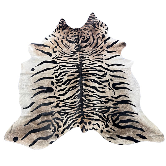 Tiger Print Cowhide Rug (light background) Size: 7.2x6.5 feet Z-105