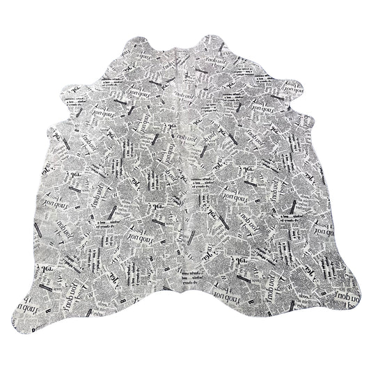 Newspaper Print Cowhide Rug Size: 7.2x7 feet Z-109