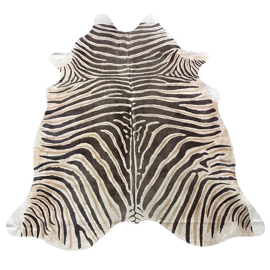 Genuine Zebra Cowhide Rug (faded / has a small hole) Size: 8x6.5 feet Z-115