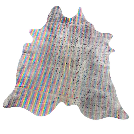 Rainbow Metallic Acid Washed Cowhide Rug Size: 8x7 feet Z-132