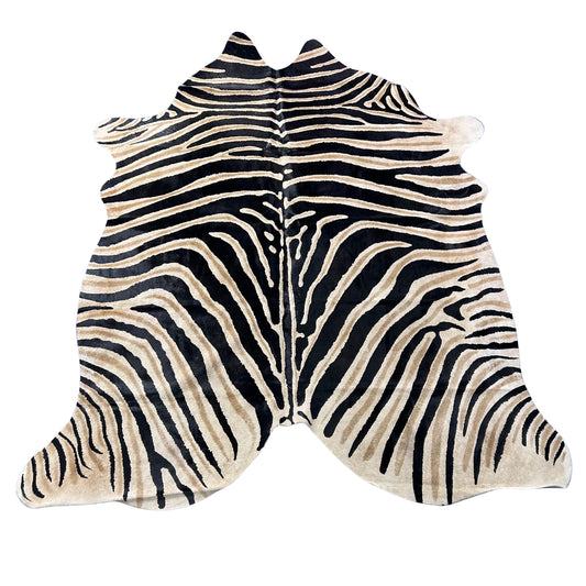 Genuine Zebra Cowhide Rug (Dark inner stripes/ Natural Brown Spot) Size: 6x6 feet Z-182