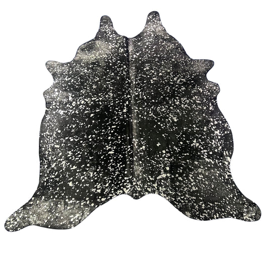Dyed Black Cowhide Rug with Silver Acid Washed (2 patches) Size: 7x6 feet Z-218