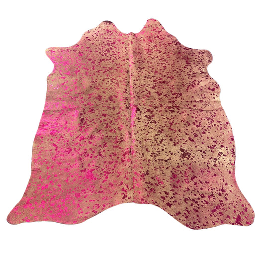 Pink Metallic Acid Washed Cowhide Rug Size: 5.5x4.7 feet Z-251