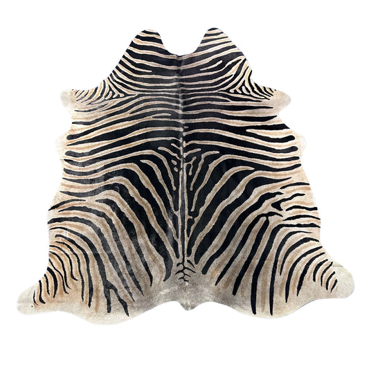 Genuine Zebra Print Cowhide Rug (dark grey background) Size: 7.5x6.2 feet Z-263