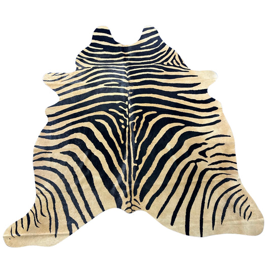 Genuine Zebra Print Cowhide Rug (beige background) Size: 7x6 feet Z-264