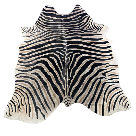 Genuine Zebra Print Cowhide Rug (grey background) Size: 7.2x6 feet Z-265