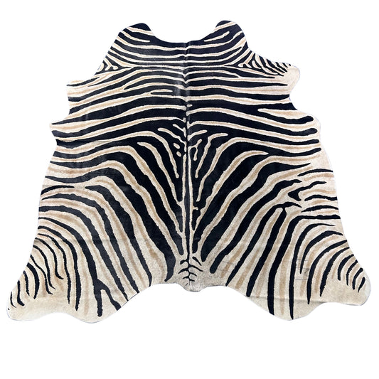 Genuine Zebra Print Cowhide Rug (background a bit grey/ fire brands) Size: 6.5x6 feet Z-271