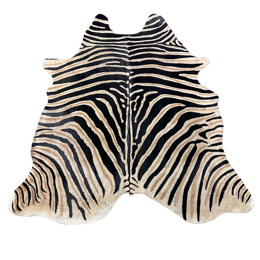 Genuine Zebra Print Cowhide Rug (darker background) Size: 7x6 feet Z-292