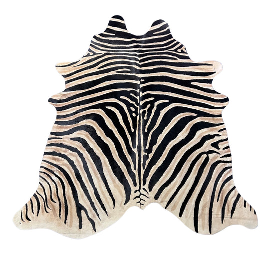 Genuine Zebra Print Cowhide Rug (some stripes are blurry) Size: 7x6 feet Z-295