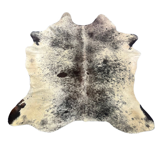 Salt & Pepper Black and White Cowhide Rug (some spots are dark brown) Size: 7x6.5 feet Z-312