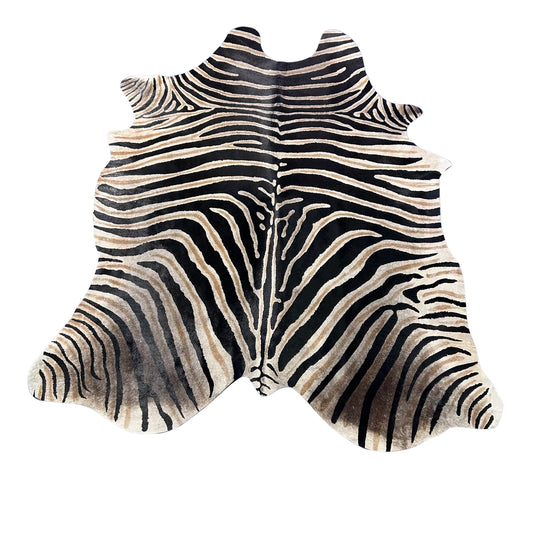 Genuine Zebra Print Cowhide Rug (beige background) Size: 7x6 feet Z-326