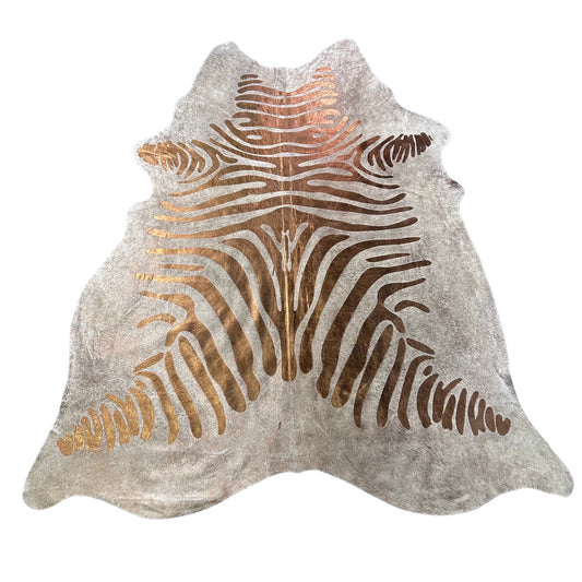 Bronze Metallic Zebra Print Cowhide Rug Size: 7.5x6 feet Z-330