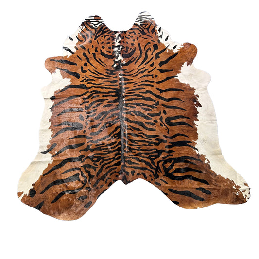 Java Tiger with White Belly and Spine Cowhide Rug Size: 8x7 feet Z-360