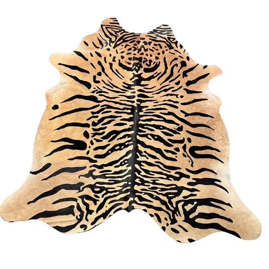 Tiger Print Cowhide Rug Size: 7x6 feet Z-370