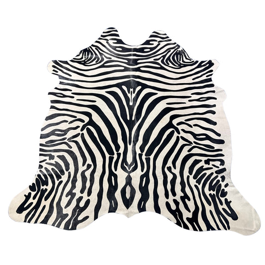 Upholstery Zebra Cowhide Rug (2 small patches) Size: 7x6.5 feet Z-377