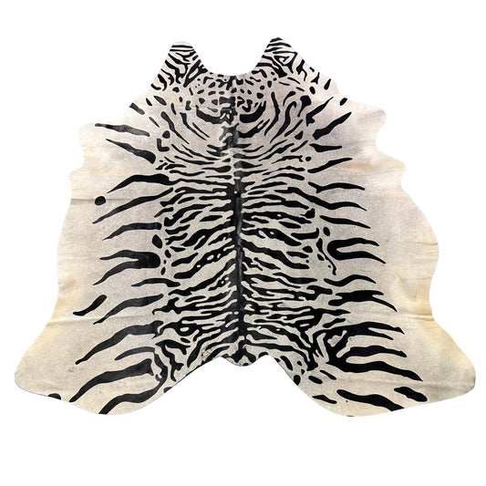 Grey Java Tiger Cowhide Rug (fire brand) Size: 7x6.7 feet Z-384