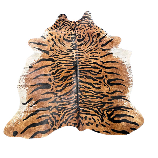 Java Tiger Cowhide Rug Medium Brindle Background Size: 7.2x6 feet Z-390