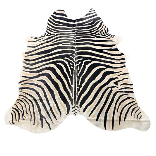 Genuine Zebra Print Cowhide Rug (1 small patch) Size: 7.5x6.5 feet Z-393