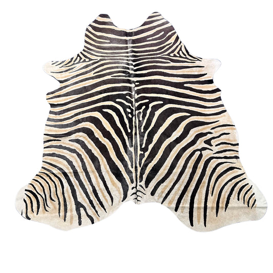 Genuine Zebra Print Cowhide Rug (1 small patch) Size: 7x6 feet Z-395