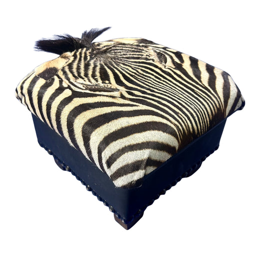 Real Zebra Skin Ottoman Cube 9 H X 13 X 13" Zebra Skin Hair-on Foot Stool