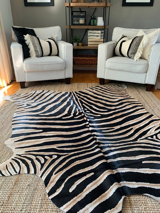 Genuine Zebra Print Cowhide Rug Average Size: 7X6 feet