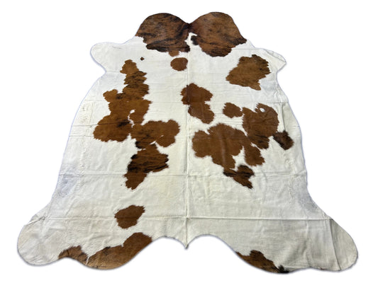 Tricolor Cowhide Rug (mainly brown tones) - Size: 8x7.2 feet # M-1661