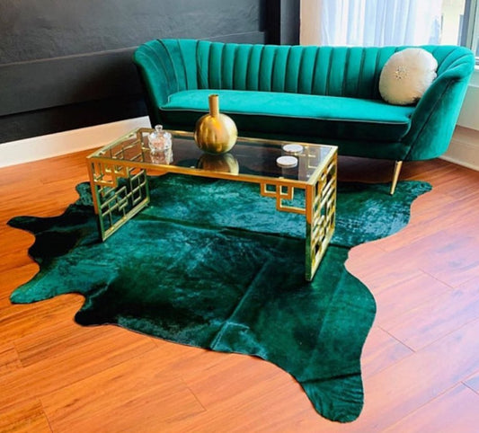 Green Cowhide Rug/ Green Dyed Brazilian Cowhide/ Dyed Emerald Green Cowhide Rug - Size : 7 x 7 1/4 FT
