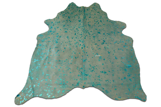 Turquoise Metallic Cowhide Rug Size: ~5 X 5 Turquoise Acid Wash Cowhide Rugs
