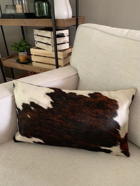 Speckled Tricolor Cowhide Pillow Cover - Lumbar - Size: 19 in x 11.5 in