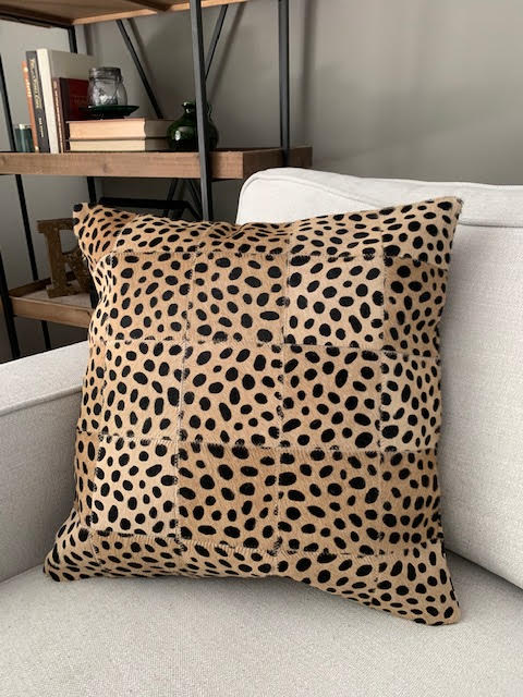 Mini Squares Cheetah Print Cowhide Cushion Cover - Size: 19 in x 19 in A-2075