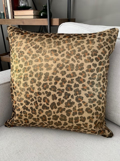 Gold Leopard Print Cowhide Cushion Cover - Size: 21.5 in x 21.5 in A-2079