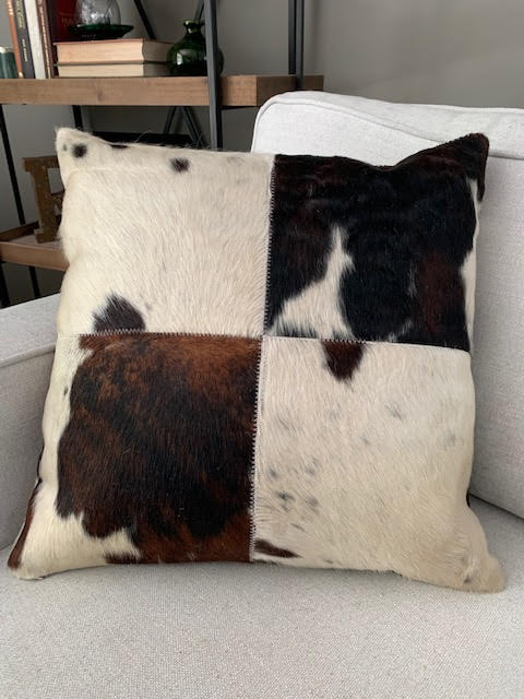 4 Squares Tricolor Cowhide Cushion Cover - Size: 19.5 in x 19.5 in A-2082