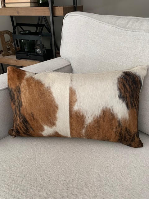 Lumbar Tricolor 2 Squares Front Cowhide Cushion Cover - 22in x 13in # A-2085