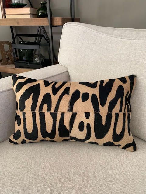 4 Rectangles Leopard Print Lumbar Cowhide Cushion Cover - Size: 20 in x 12 in A-2111