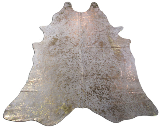 Tapis en peau de vache doré Taille : 8' X 6 1/2' Tapis en peau de vache délavé à l'acide blanc/doré B-019