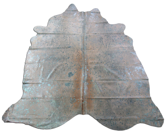 Blue Metallic Cowhide Rug Size: 7' X 6 1/2' Beige/Blue Acid Washed Cowhide Rug B-046