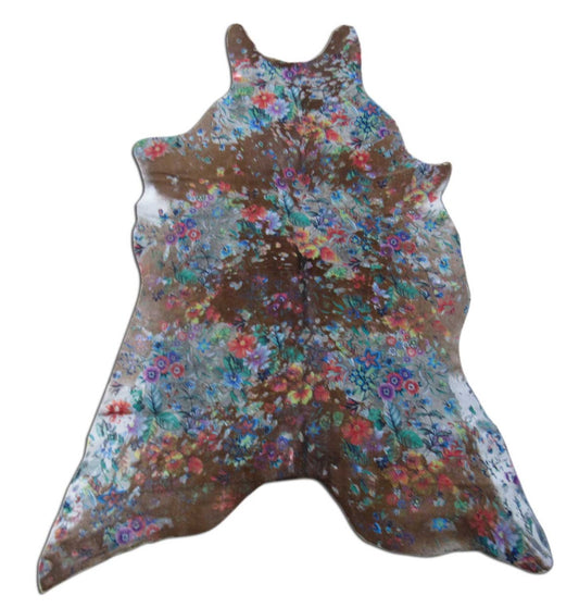Tapis en peau de veau marron à motif floral Taille : 41x30 pouces B-225