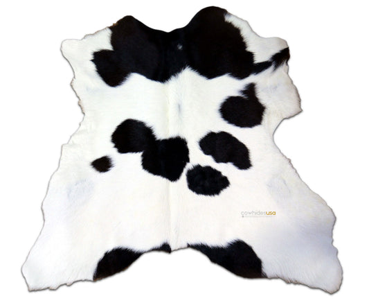 Black and White Calfskin Size: 36"X 29" Long Haired Black and White Calf Skin Mini Cowhide Rug