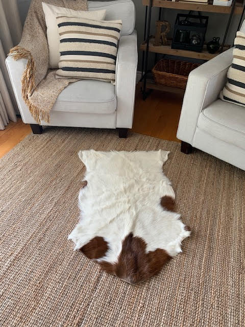 Brown and White Goat Skin - Average size: 40 in x 28 in