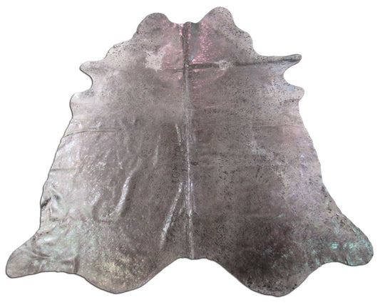 Pewter Metallic Acid Washed Cowhide Rug (background is natural grey) Size: 7.25x6.5 feet C-1416