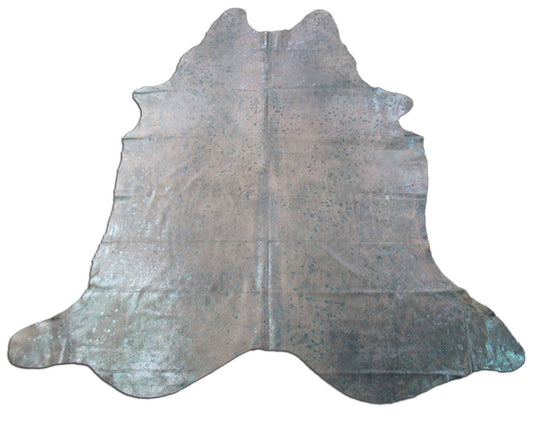 Tapis en cuir de vache délavé à l'acide métallisé turquoise (superbe cuir) Taille : 7 1/4x6 1/2 pieds C-1468