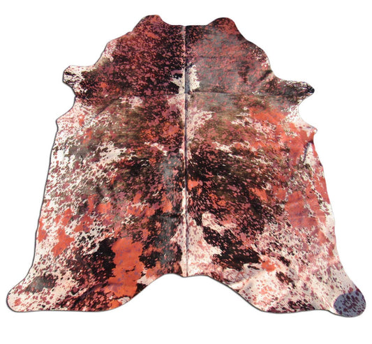 Natural Black & White Cowhide Rug Dyed Orange with Acid Washed Size: 6 1/2x5 3/4 feet C-1496