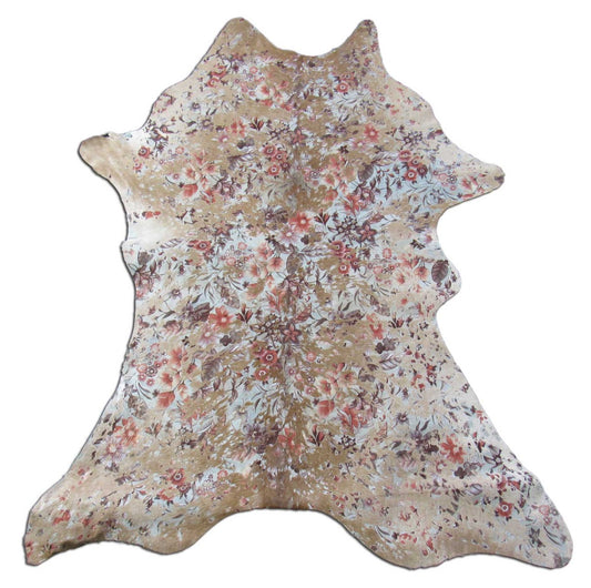 Cuir de veau beige avec motif floral délavé à l'acide Taille : 41x32" C-1571