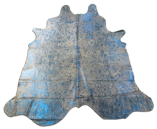 Blue Metallic Acid Washed Cowhide Rug (fire brand and scratch) Size: 8x7 feet C-1583