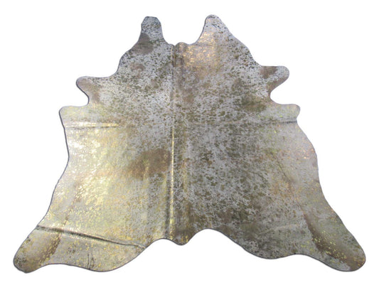 Tapis en cuir de vachette moucheté marron clair avec finition bronze métallisée délavée à l'acide Taille : 8x7,2 pieds C-1714
