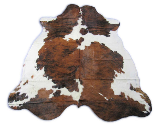 Grand tapis en peau de vache tricolore Taille : 8,5 x 7 pieds C-1738