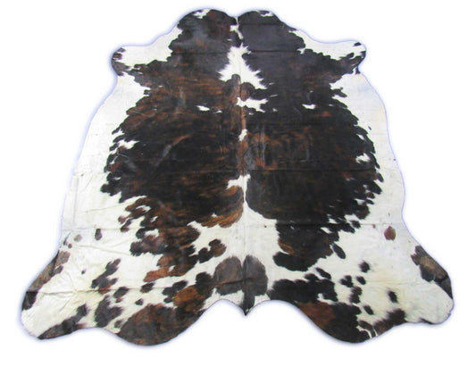 Grand tapis en peau de vache tricolore Taille : 7,7 x 6,5 pieds C-1739