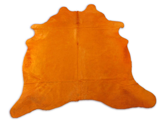 Dyed Orange Cowhide Rug - Size: 7x6 feet C-1747