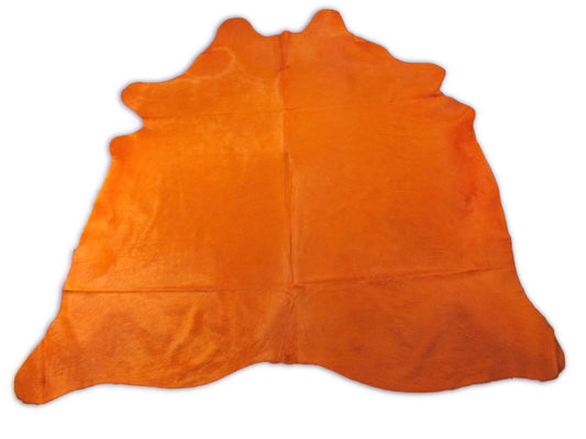 Dyed Orange Cowhide Rug - Size: 8x7 feet C-1748