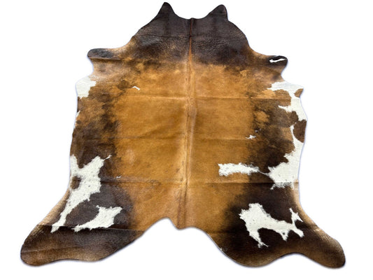 Reddish Cowhide Rug with White Belly (small patches) Size: 7x6 feet C-1846